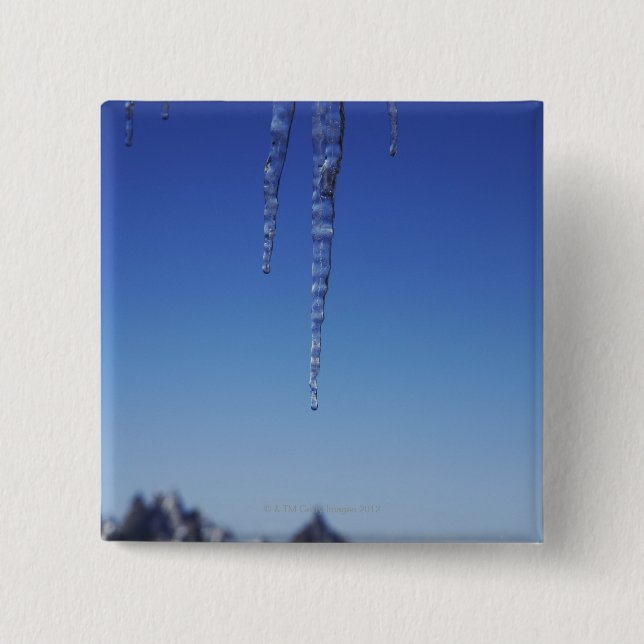 Icicles and snow-covered mountains pinback button (Front)