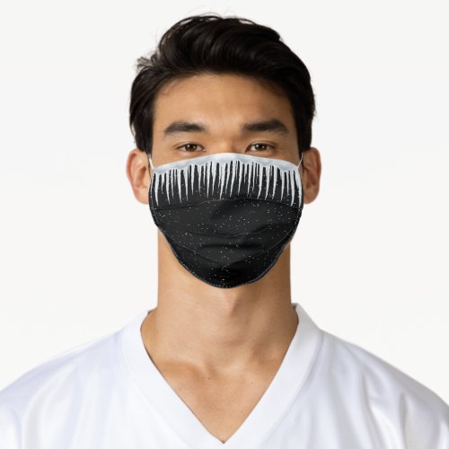 icicles and snowflakes on black adult cloth face mask