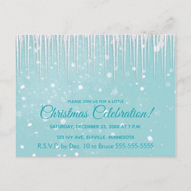 Icicles in Winter Aqua Christmas Party Invitation (Front)