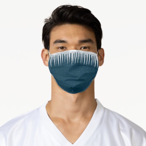 icicles on blue with snow adult cloth face mask