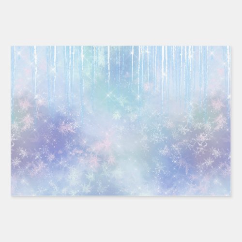 Icicles Snowflakes Crystals Blue Purple  Wrapping Paper Sheets