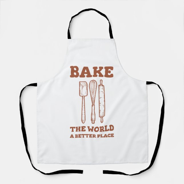 Icing Spatula Whisk and Rolling Pins Bake The Worl Apron (Front)