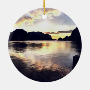 Icmeler Sunrise Romantic Landscape Art Ceramic Ornament