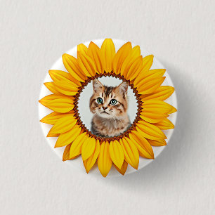 Icon, cat in sunflower button