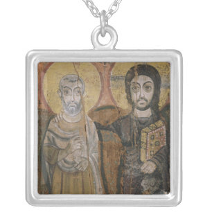 Icon depicting Abbott Mena with Christ Silver Plated Necklace