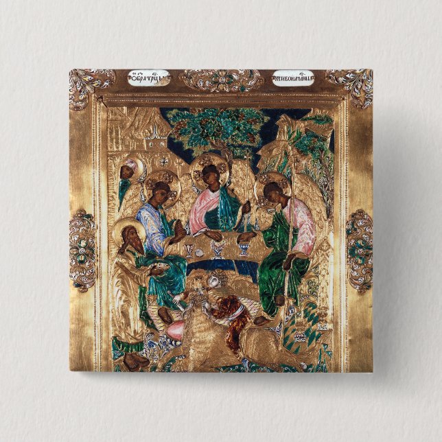 Icon depicting Abraham and the Three Angels Button (Front)