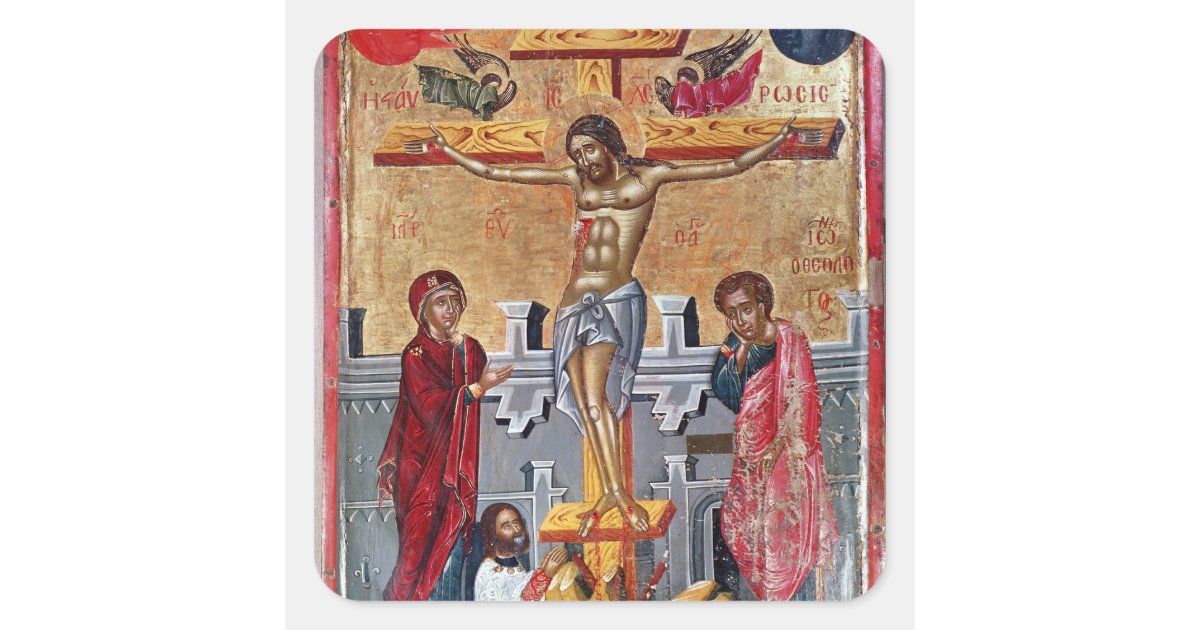 Icon depicting the Crucifixion 1520 Square Sticker Zazzle