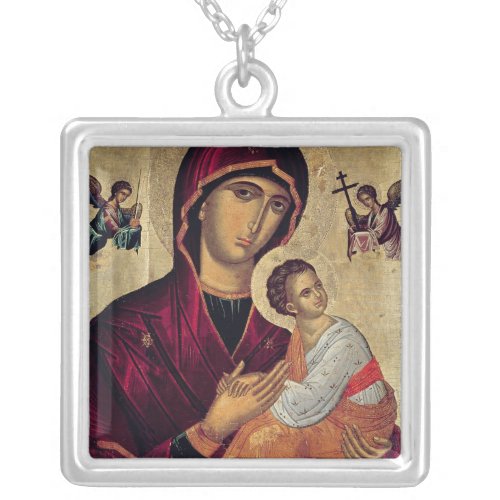 Icon depicting the Holy Mother of the Passion Silver Plated Necklace