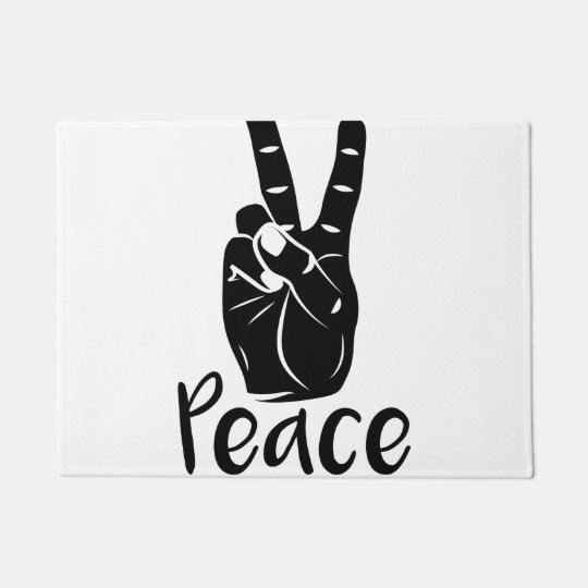 Icon Hand Peace Sign With Text Peace Doormat