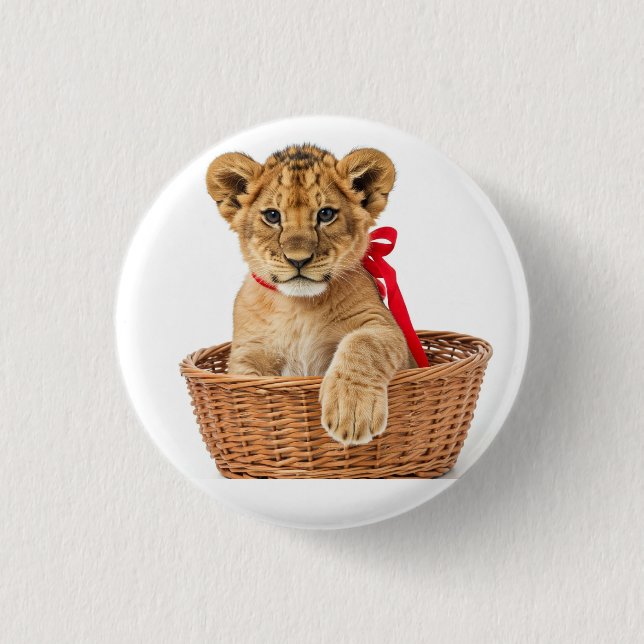 Icon: lion cub in a basket button (Front)