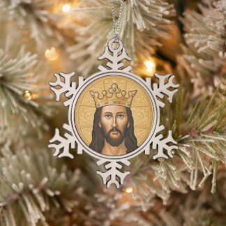 Icon of Christ Snowflake Pewter Christmas Ornament