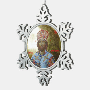 Icon of Lord Jesus Snowflake Pewter Christmas Ornament