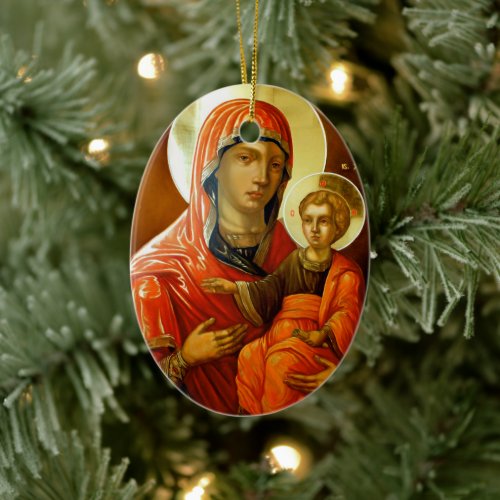 Icon of Saint Mary With Lord Jesus Ceramic Ornament