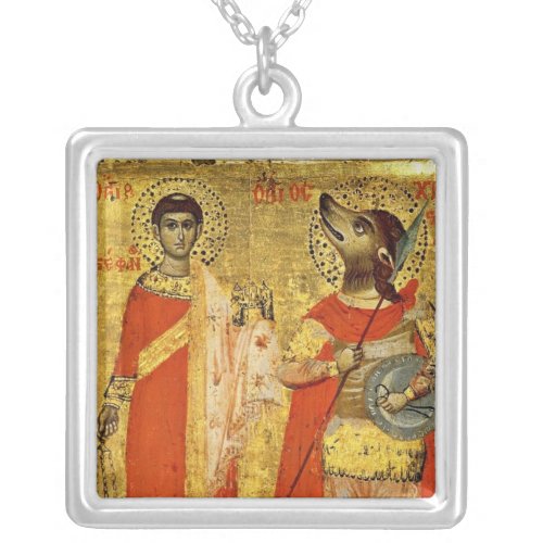 Icon of Saint Stephen with Soldier Silver Plated Necklace