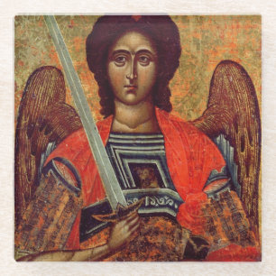 Icon of the Angel Michael, Greek, 18th century Glass Coaster