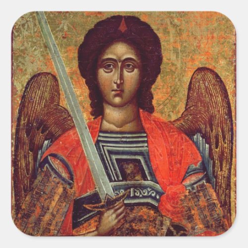 Icon of the Angel Michael Greek 18th century Square Sticker