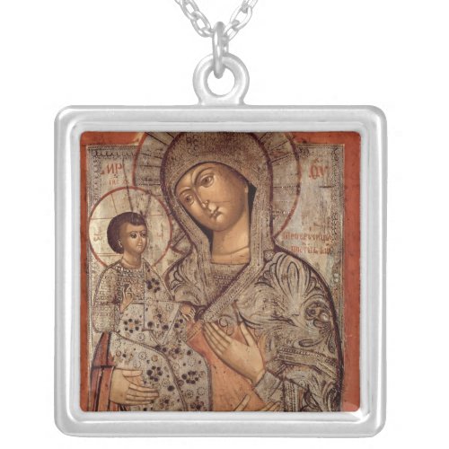 Icon of the Blessed Virgin with Three Hands Silver Plated Necklace