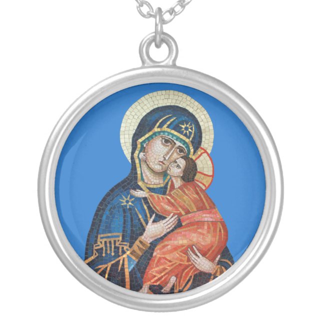 Icon of the Theotokos Orthodox Icon Necklace (Front)