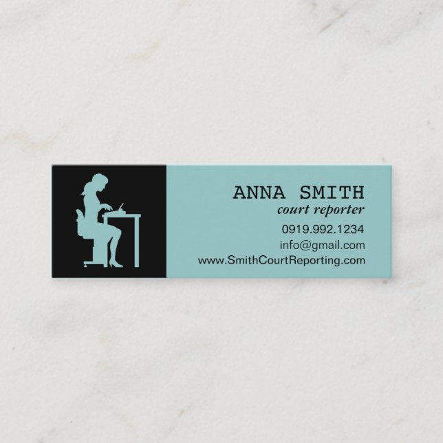 Icon Silhouette Court Reporter Typist Secretary Mini Business Card (Front)