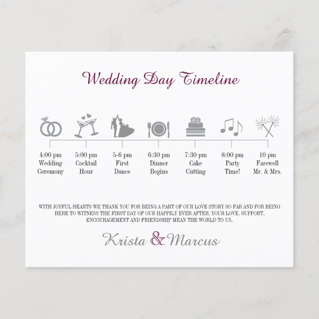 Icon Wedding Timeline Program (Front)