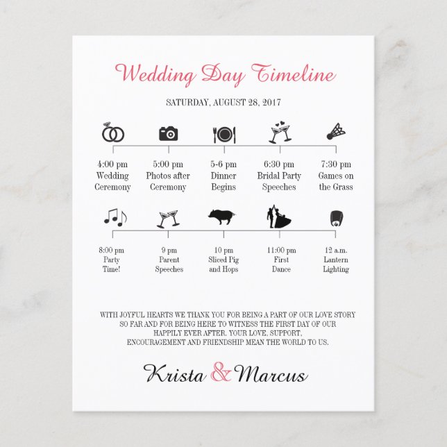 Icon Wedding Timeline Program (Front)