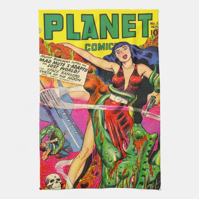 ICONIC 1940's SCIENCE FICTION COMICS Kitchen Towel (Vertical)