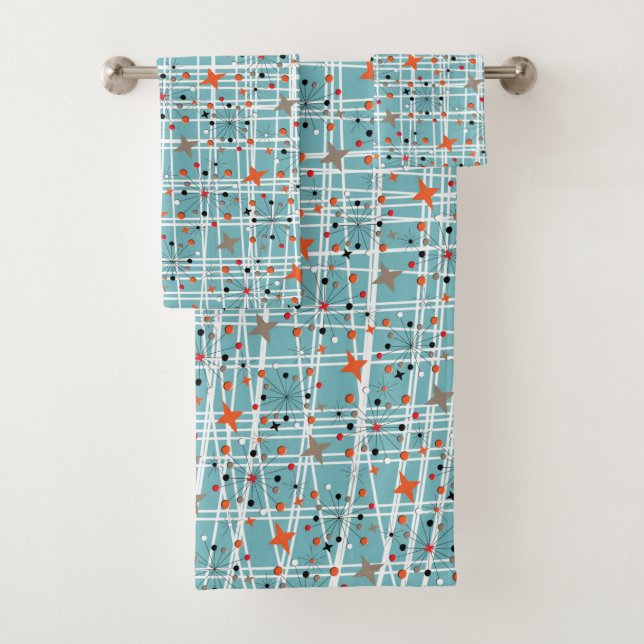 Iconic 1950's Atomic Starburst Retro Design Bath Towel Set (Insitu)