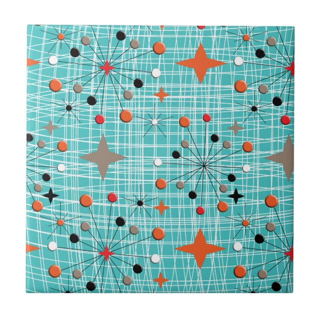 Iconic 1950's Atomic Starburst Retro Design Ceramic Tile (Front)