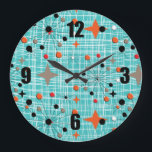 Iconic 1950's Atomic Starburst Retro Design Large Clock<br><div class="desc">Stylish on trend pattern inspired by retro modern mid century designs with atomic starburst shapes on a white basket weave  in tones of orange,  gray,  turquoise,  black and white</div>