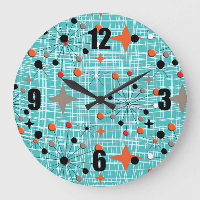 Iconic 1950's Atomic Starburst Retro Design Large Clock (Front)