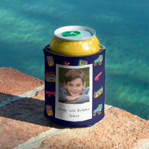 Iconic 90's Birthday Gift, navy blue with photo Can Cooler