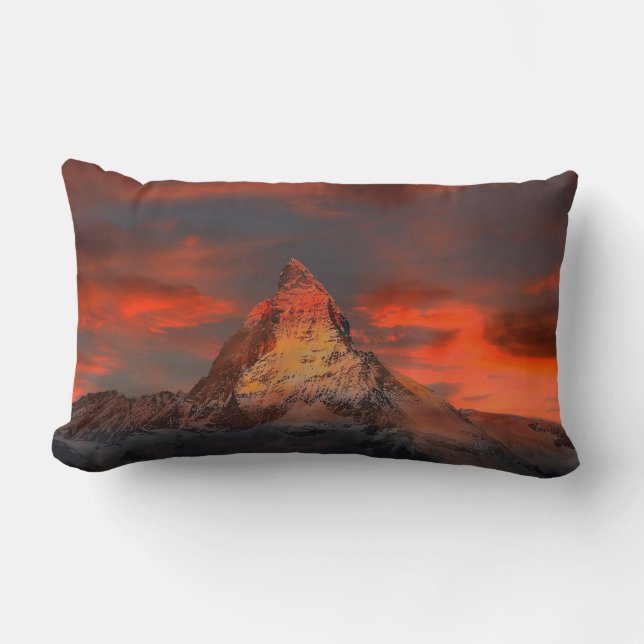Iconic Alpine Mountain Matterhorn at Sunset Lumbar Pillow (Front)