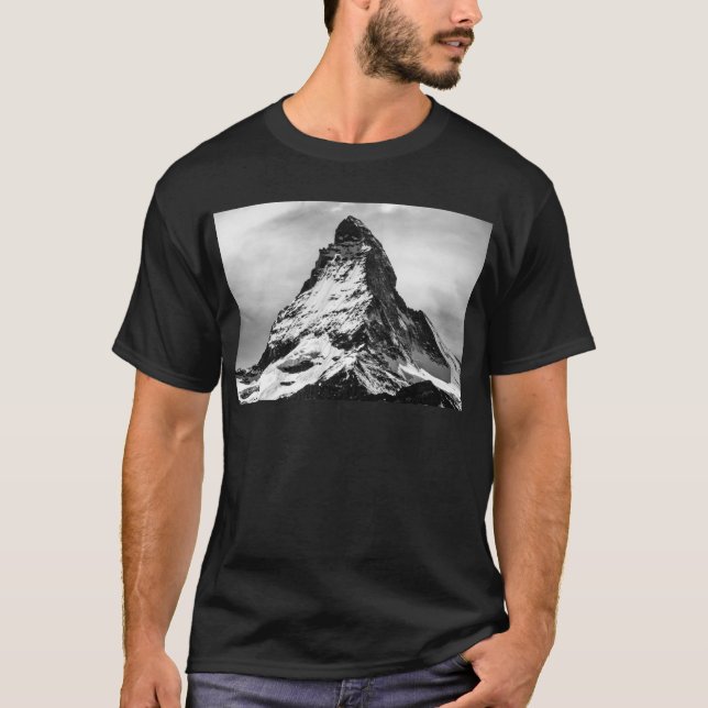 Iconic Alpine Mountain Matterhorn Black and White T-Shirt (Front)
