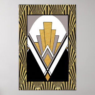 Iconic Art Deco Poster. Gold, gray and black. Poster