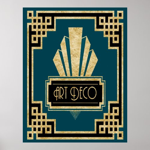 Iconic Art Deco _Teal Black and Gold Poster