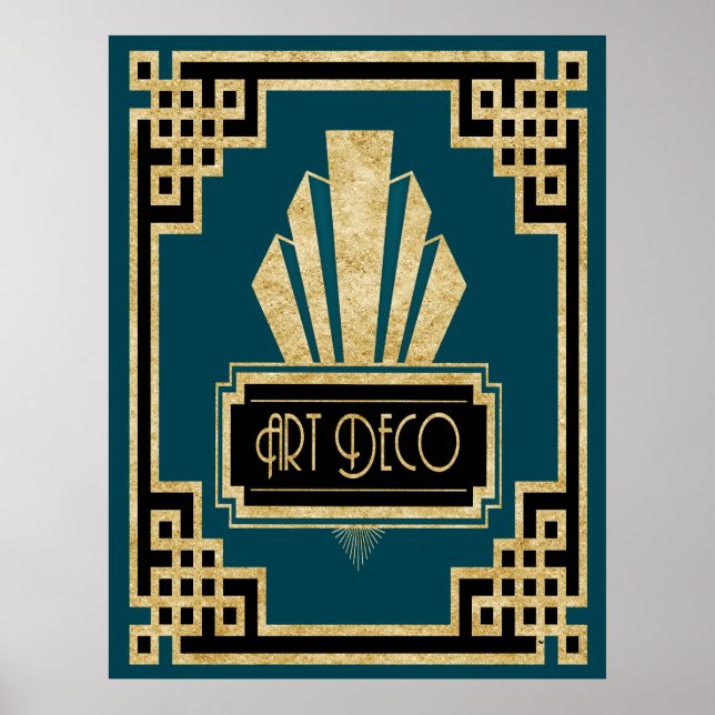 Iconic Art Deco -Teal Black and Gold Poster (Front)