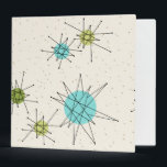 Iconic Atomic Starbursts Binder<br><div class="desc">This Iconic Atomic Starbursts Binder pattern features iconic atomic starbursts. That’s right! The old school, cream colored background with gold speckles is the perfect backdrop for the vibrant turquoise, soothing celery, and kitschy pear green colored circles. The spots of color are sporadically placed in various sizes with overlaying black V...</div>