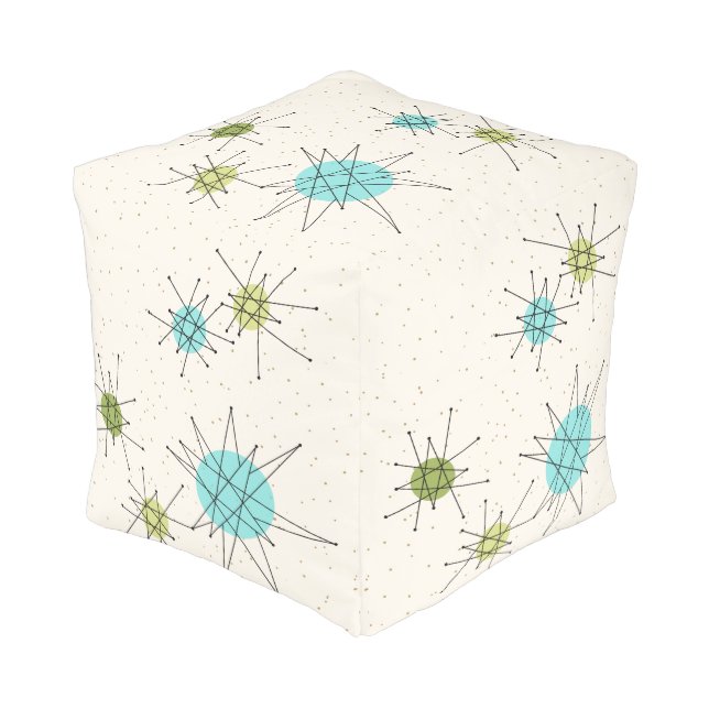 Iconic Atomic Starbursts Cube Pouf (Angled Front)