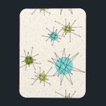 Iconic Atomic Starbursts Flexible Magnet<br><div class="desc">This Iconic Atomic Starbursts Flexible Magnet pattern features iconic atomic starbursts. That’s right! The old school, cream colored background with gold speckles is the perfect backdrop for the vibrant turquoise, soothing celery, and kitschy pear green colored circles. The spots of color are sporadically placed in various sizes with overlaying black...</div>
