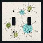 Iconic Atomic Starbursts Light Switch Cover<br><div class="desc">This Iconic Atomic Starbursts Light Switch Cover pattern features iconic atomic starbursts. That’s right! The old school, cream colored background with gold speckles is the perfect backdrop for the vibrant turquoise, soothing celery, and kitschy pear green colored circles. The spots of color are sporadically placed in various sizes with overlaying...</div>
