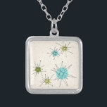 Iconic Atomic Starbursts Necklace<br><div class="desc">This Iconic Atomic Starbursts Necklace pattern features iconic atomic starbursts. That’s right! The old school, cream colored background with gold speckles is the perfect backdrop for the vibrant turquoise, soothing celery, and kitschy pear green colored circles. The spots of color are sporadically placed in various sizes with overlaying black V...</div>
