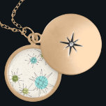 Iconic Atomic Starbursts Necklace<br><div class="desc">This Iconic Atomic Starbursts Necklace pattern features iconic atomic starbursts. That’s right! The old school, cream colored background with gold speckles is the perfect backdrop for the vibrant turquoise, soothing celery, and kitschy pear green colored circles. The spots of color are sporadically placed in various sizes with overlaying black V...</div>
