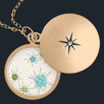 Iconic Atomic Starbursts Necklace<br><div class="desc">This Iconic Atomic Starbursts Necklace pattern features iconic atomic starbursts. That’s right! The old school, cream colored background with gold speckles is the perfect backdrop for the vibrant turquoise, soothing celery, and kitschy pear green colored circles. The spots of color are sporadically placed in various sizes with overlaying black V...</div>