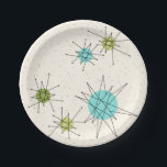 Iconic Atomic Starbursts Paper Plates<br><div class="desc">This Iconic Atomic Starbursts Paper Plate pattern features iconic atomic starbursts. That’s right! The old school, cream colored background with gold speckles is the perfect backdrop for the vibrant turquoise, soothing celery, and kitschy pear green colored circles. The spots of color are sporadically placed in various sizes with overlaying black...</div>