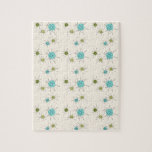 Iconic Atomic Starbursts Puzzle<br><div class="desc">This Iconic Atomic Starbursts Puzzle pattern features iconic atomic starbursts. That’s right! The old school, cream colored background with gold speckles is the perfect backdrop for the vibrant turquoise, soothing celery, and kitschy pear green colored circles. The spots of color are sporadically placed in various sizes with overlaying black V...</div>
