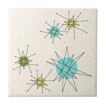 Iconic Atomic Starbursts Small Ceramic Tile by StrangeLittleOnion at Zazzle