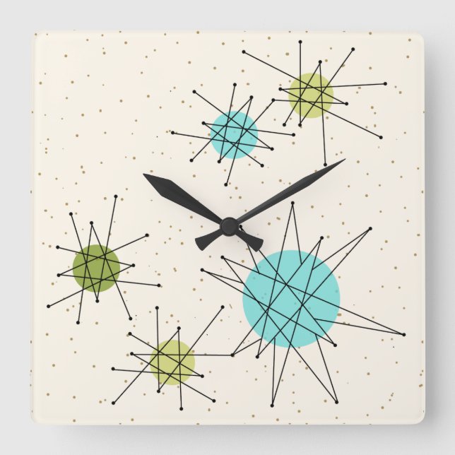Iconic Atomic Starbursts Square Wall Clock (Front)