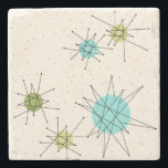 Iconic Atomic Starbursts Stone Coaster<br><div class="desc">This Iconic Atomic Starbursts Stone Coaster pattern features iconic atomic starbursts. That’s right! The old school, cream colored background with gold speckles is the perfect backdrop for the vibrant turquoise, soothing celery, and kitschy pear green colored circles. The spots of color are sporadically placed in various sizes with overlaying black...</div>