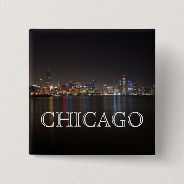 Iconic Chicago Skyline over Lake Michigan Button (Front)