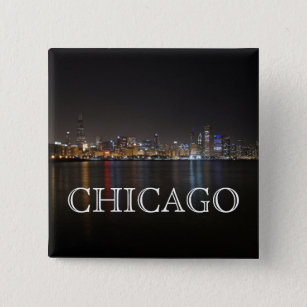 Iconic Chicago Skyline over Lake Michigan Button